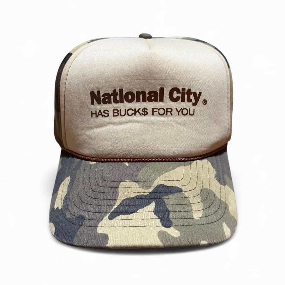 Vintage 90s Camouflage National City Has Bucks For You Hunting Foam Trucker Hat